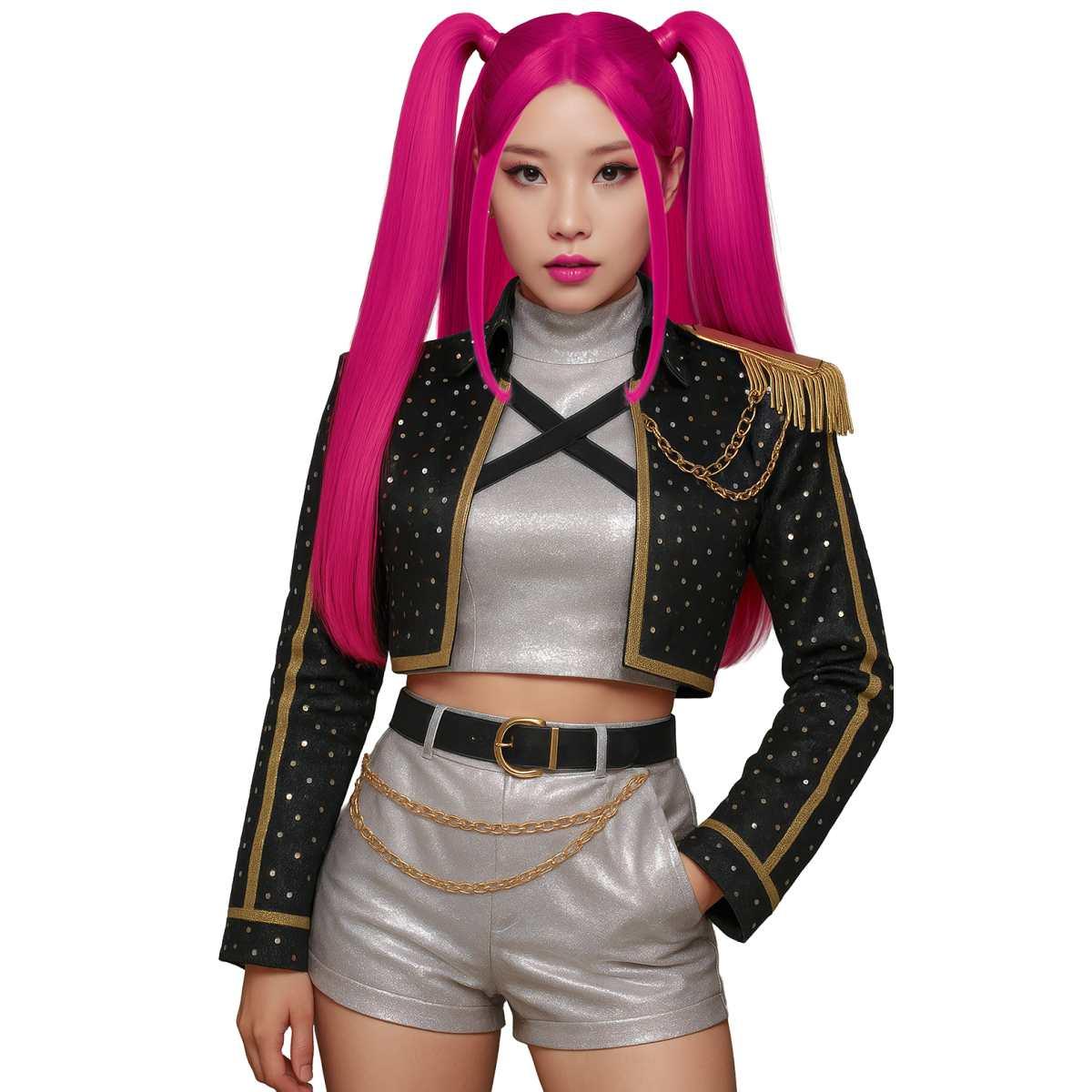 Parrucca Rosa Manga K Pop Lunga Liscia Con Codini |Guirca