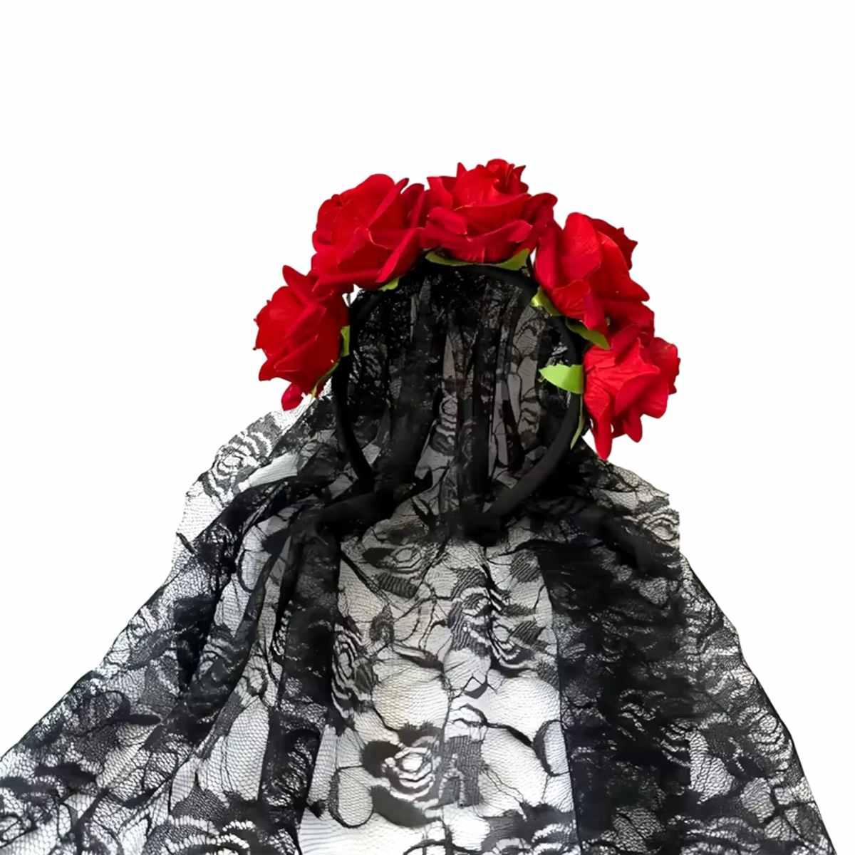 Cerchietto Con Veletto Nero E Rose Rosse |M2 Store