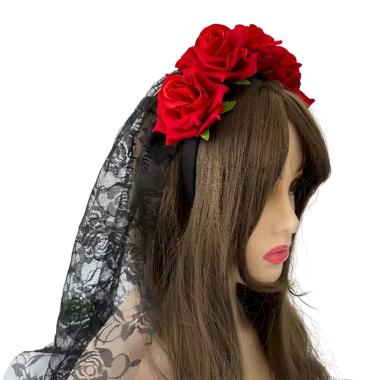 Cerchietto Con Veletto Nero E Rose Rosse |M2 Store