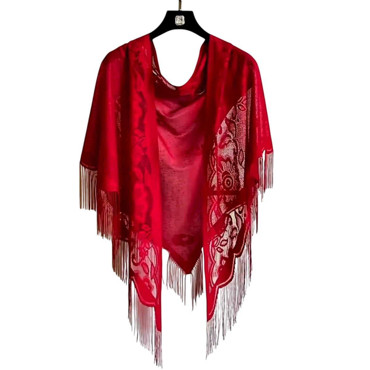 Scialle Pizzo Rosso Frange |Guirca