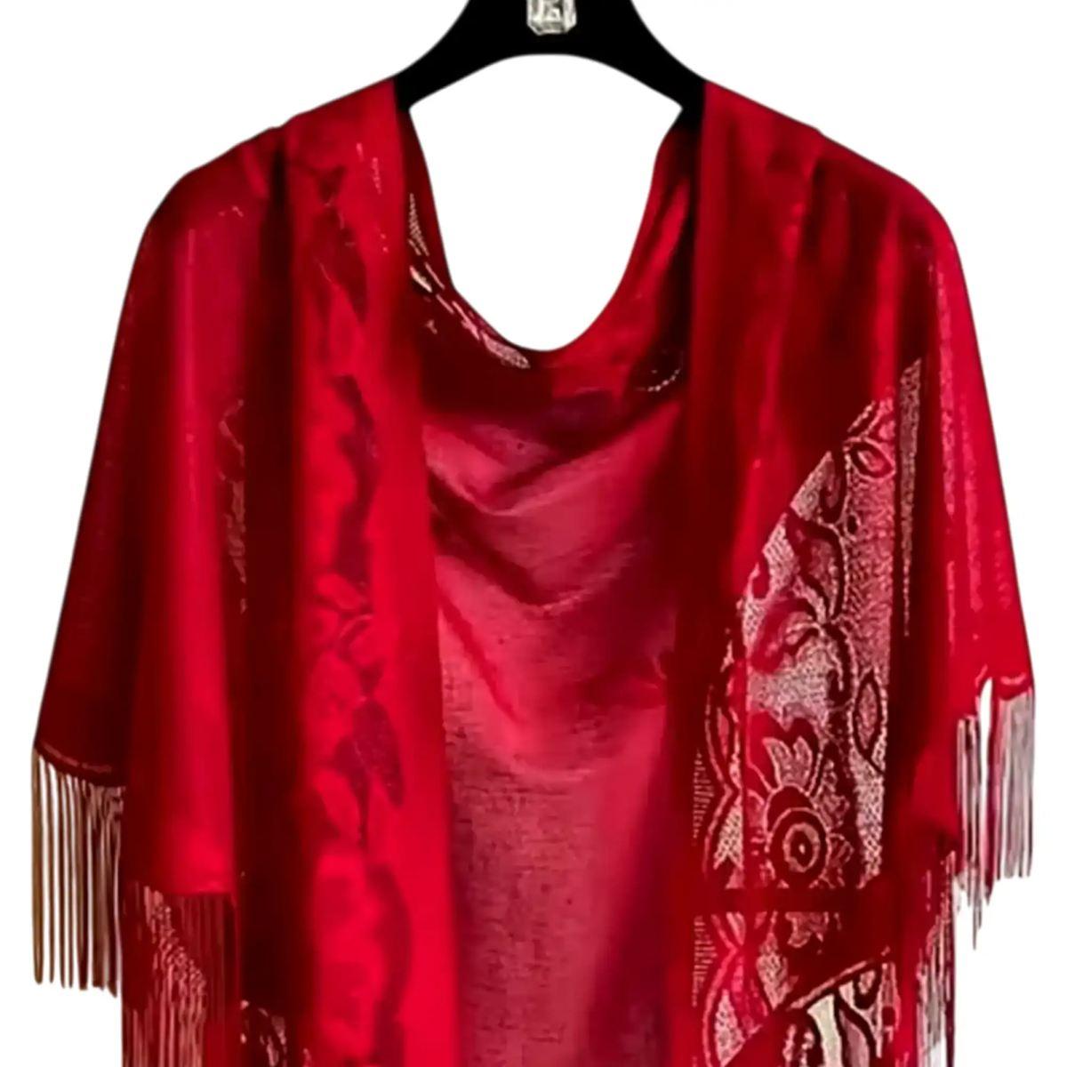 Scialle Pizzo Rosso Frange |Guirca