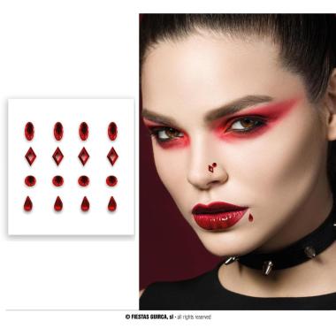 Trucco Decorazioni Adesive Viso Rosse con Piercing |Guir_118