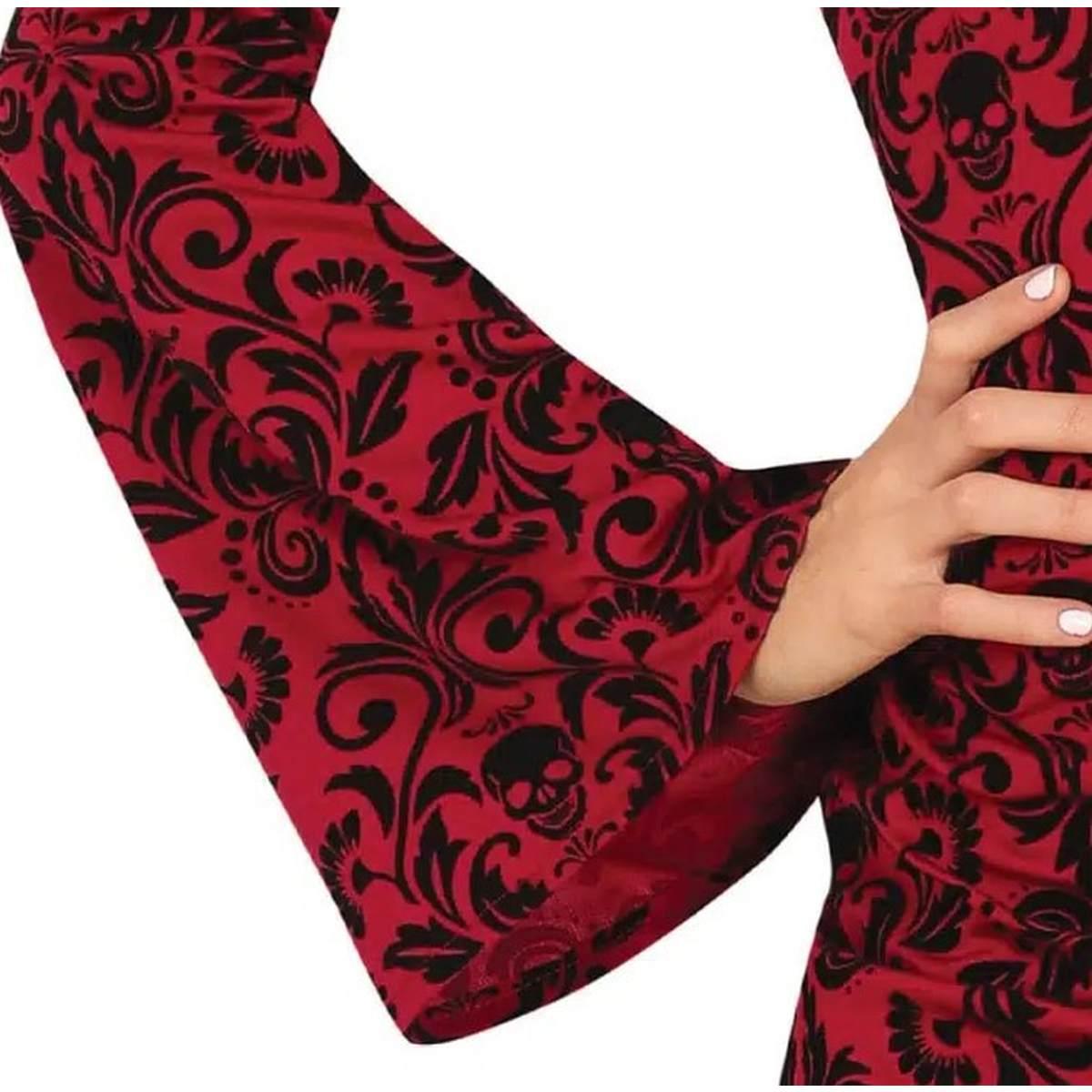 Costume strega tunica cappuccio rossa teschi donna