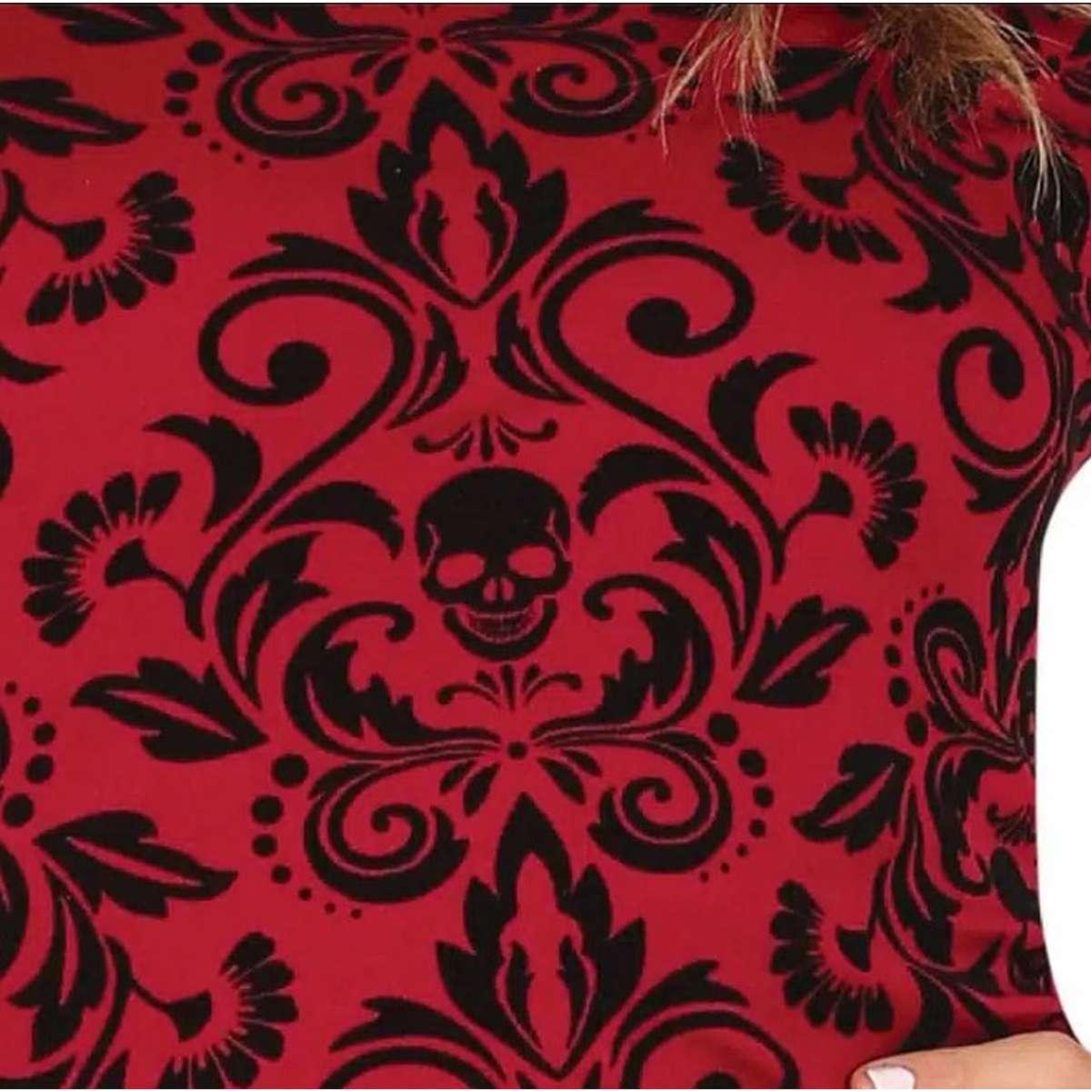 Costume strega tunica cappuccio rossa teschi donna