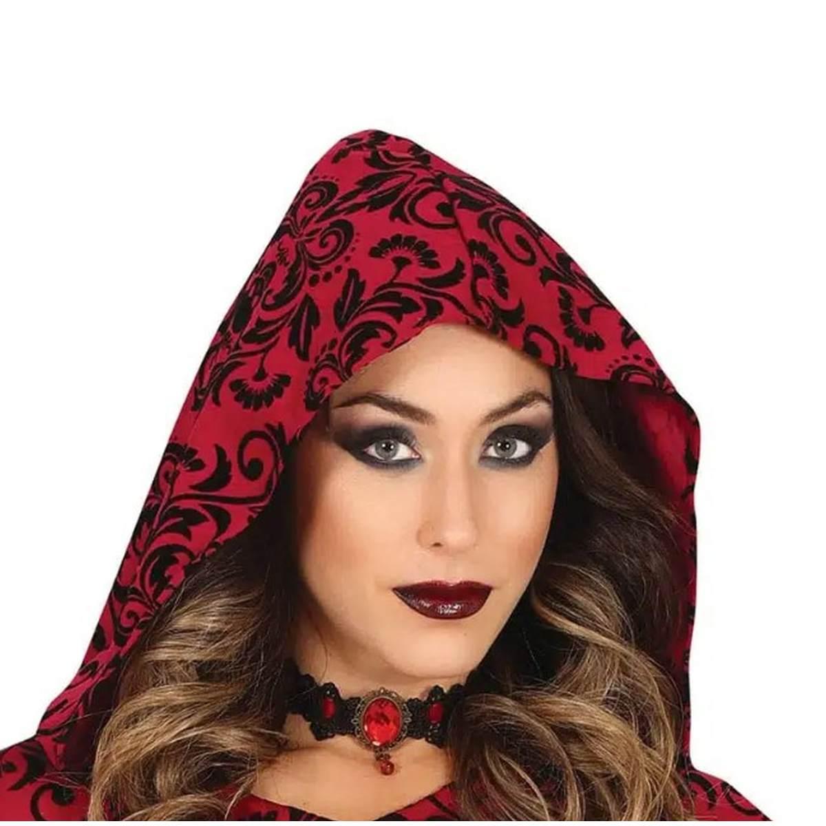 Costume strega tunica cappuccio rossa teschi donna