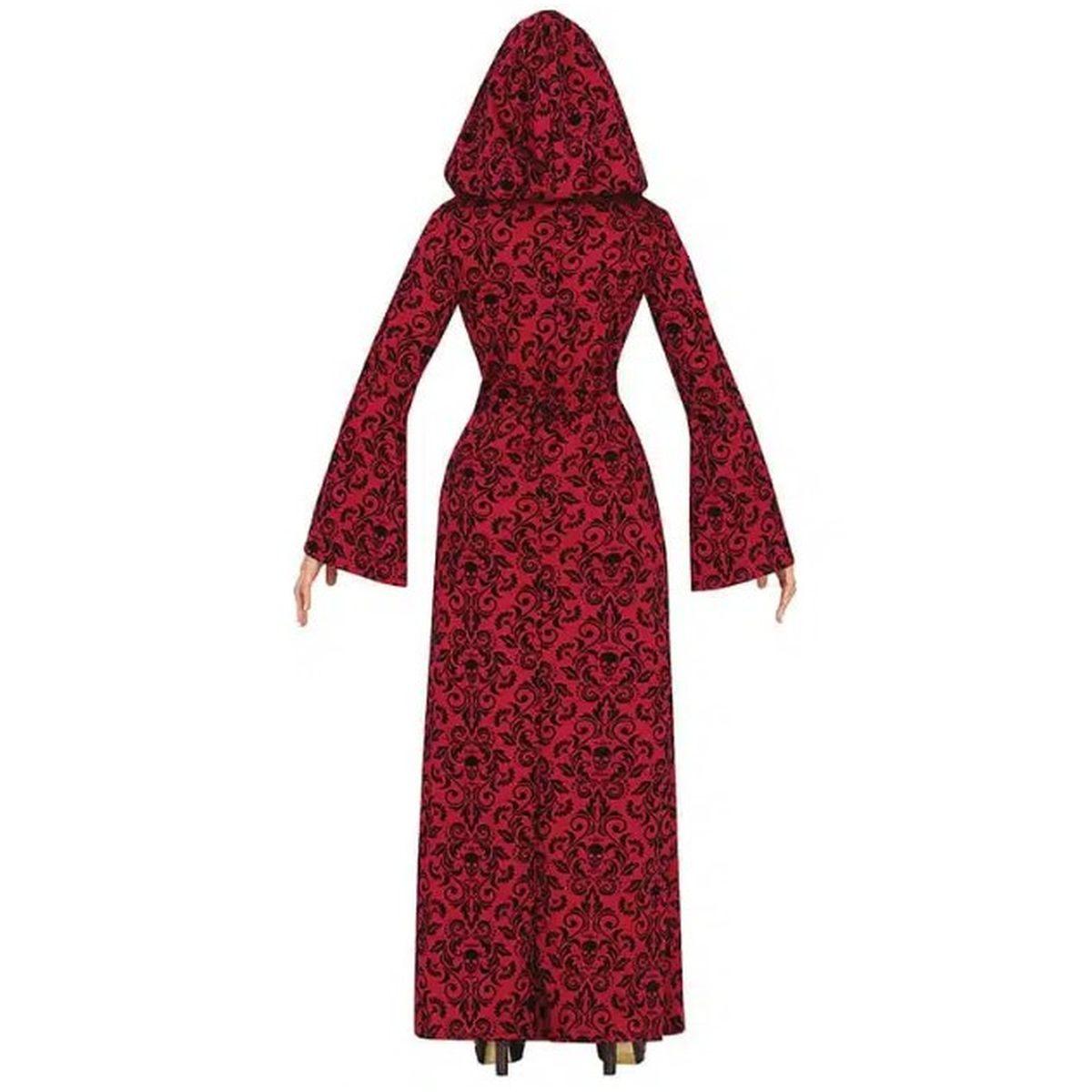 Costume strega tunica cappuccio rossa teschi donna
