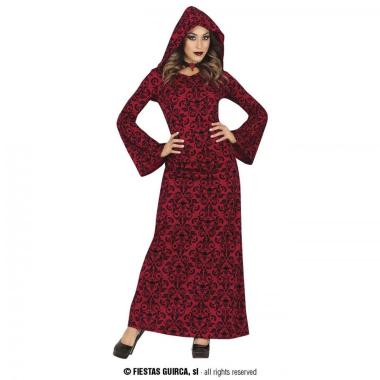 Costume strega tunica cappuccio rossa teschi donna