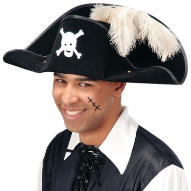 Cappello Pirata Nero Con Teschio E Piuma |Carnival Toys