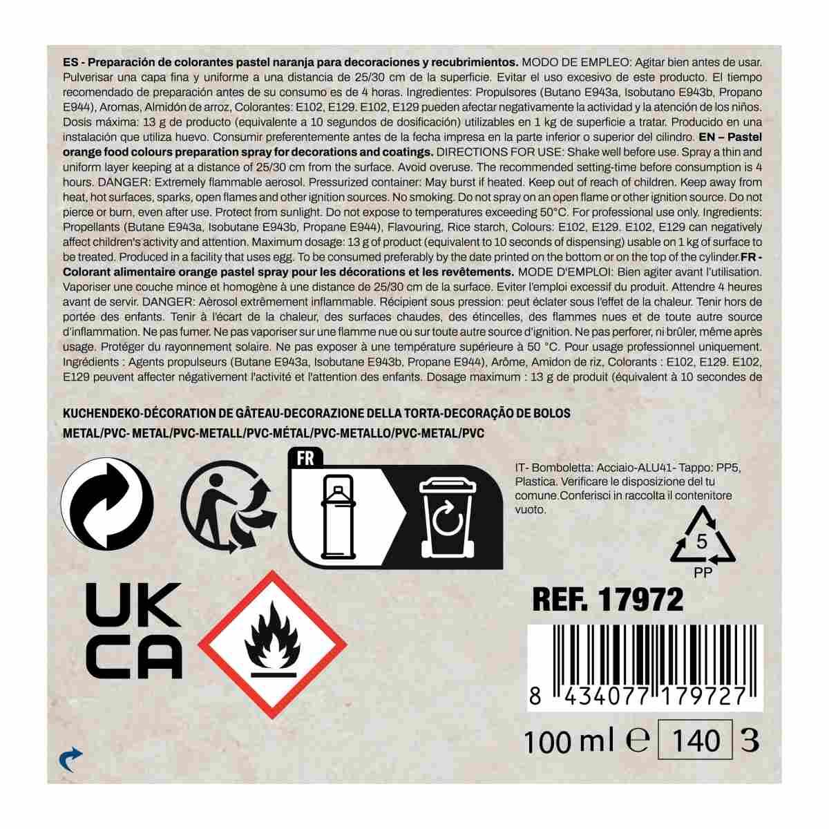 Spray decorazione torte arancione 100 ml