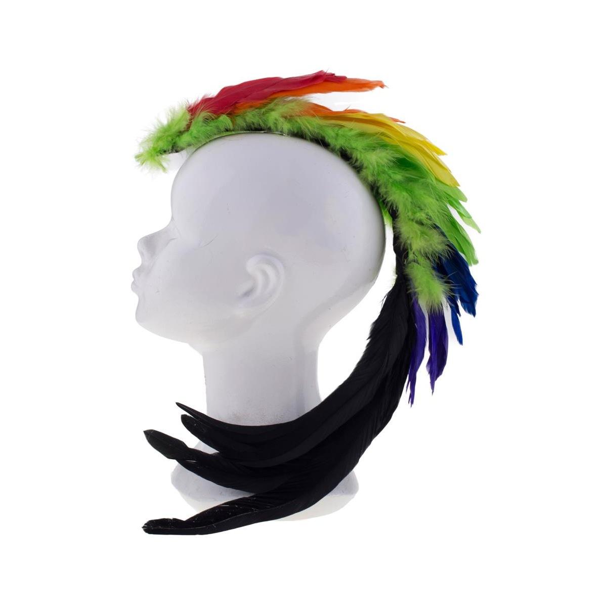 Fermaglio capelli cresta piume arcobaleno