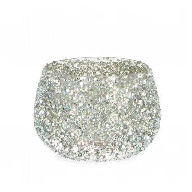 Portacandela 12 cm vetro argento glitter