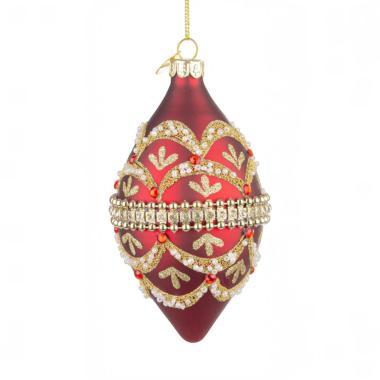 Pallina di Natale in vetro goccia rossa rossa glitter oro 13 cm