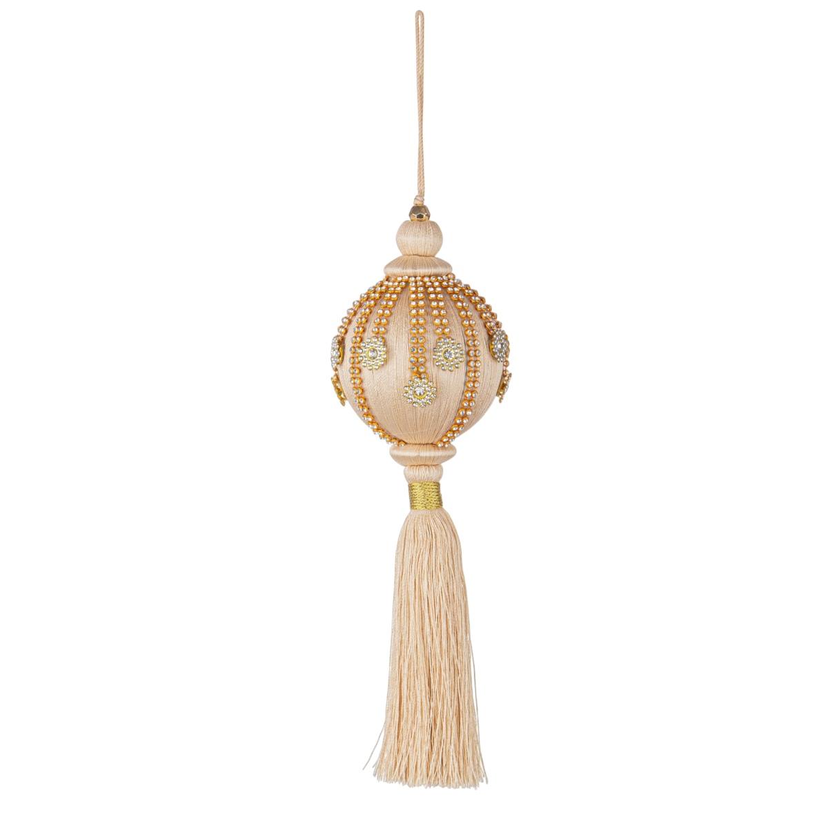 Pallina Natale drops beige decori oro 8 x 24 cm