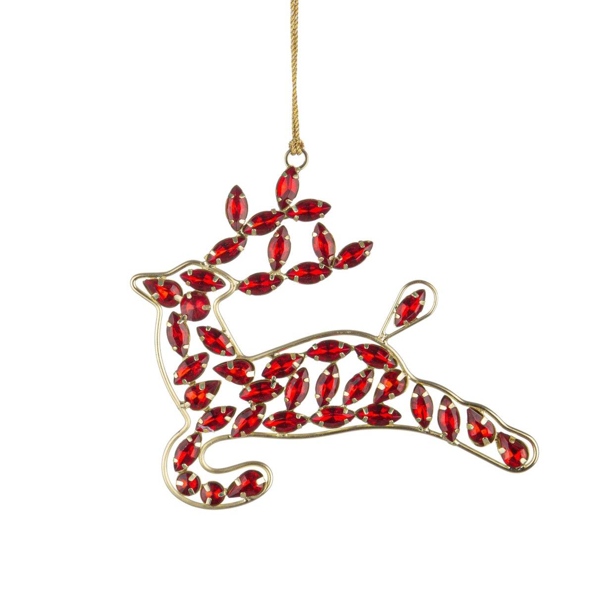 Decorazione natalizia renna pietre rosse 14 cm