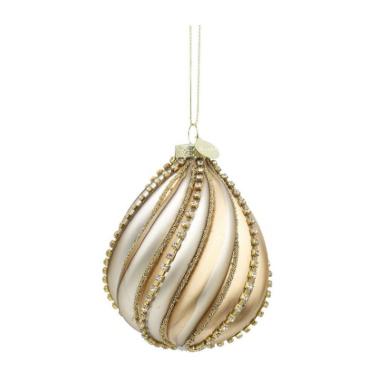 Pallina di Natale in vetro goccia oro champagne strass 10 cm