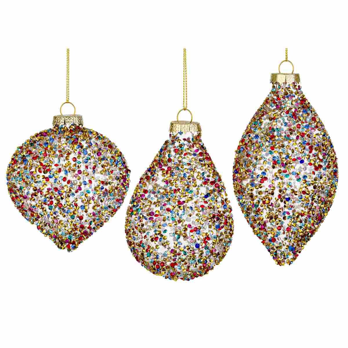 Pallina di Natale in vetro cipolla strass multicolor oro 8 cm