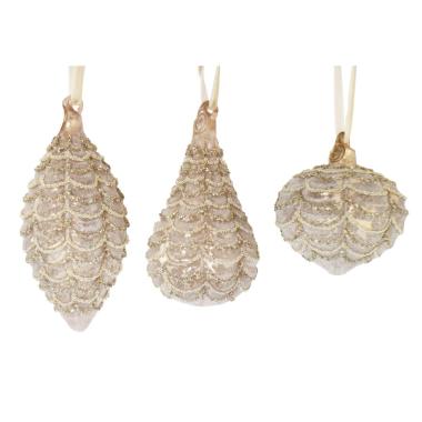 Pallina di Natale in vetro goccia oro champagne decorata 13 cm