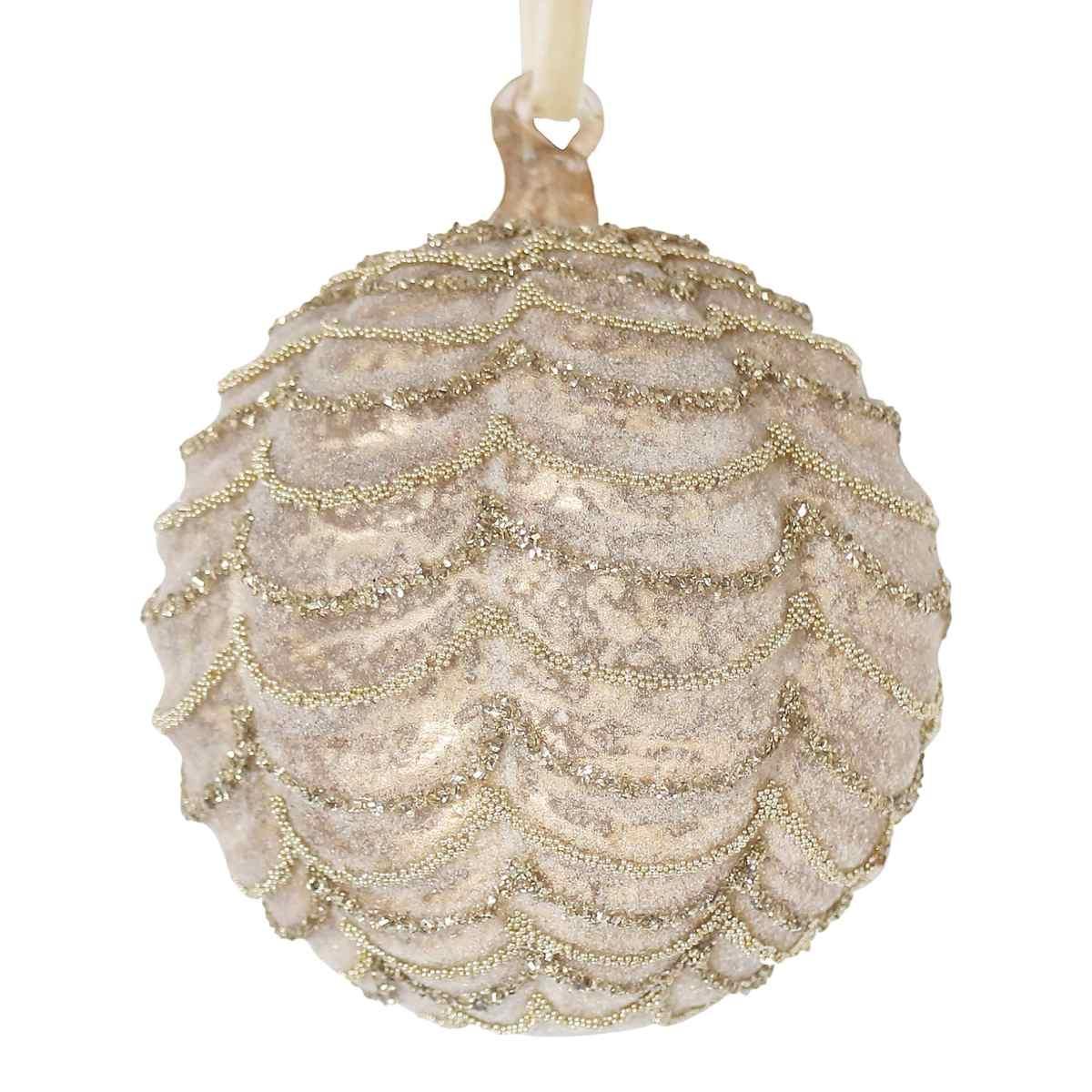 Pallina di Natale in vetro oro champagne decorarata 10 cm