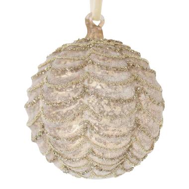 Pallina di Natale in vetro oro champagne decorarata 10 cm