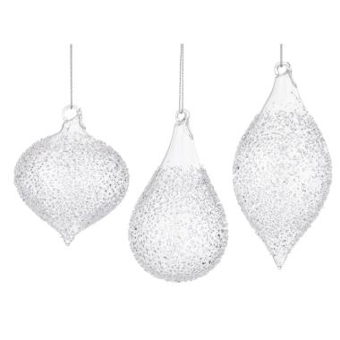 Pallina di Natale in vetro cipolla con bollicine trasparente 8 cm