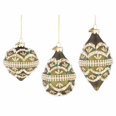 Pallina di Natale in vetro cipolla verde con perline 8 cm