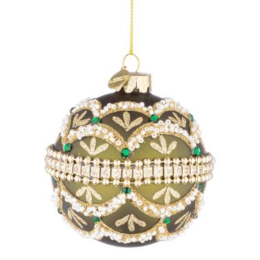Pallina di Natale in vetro verde con decorie strass 8 cm