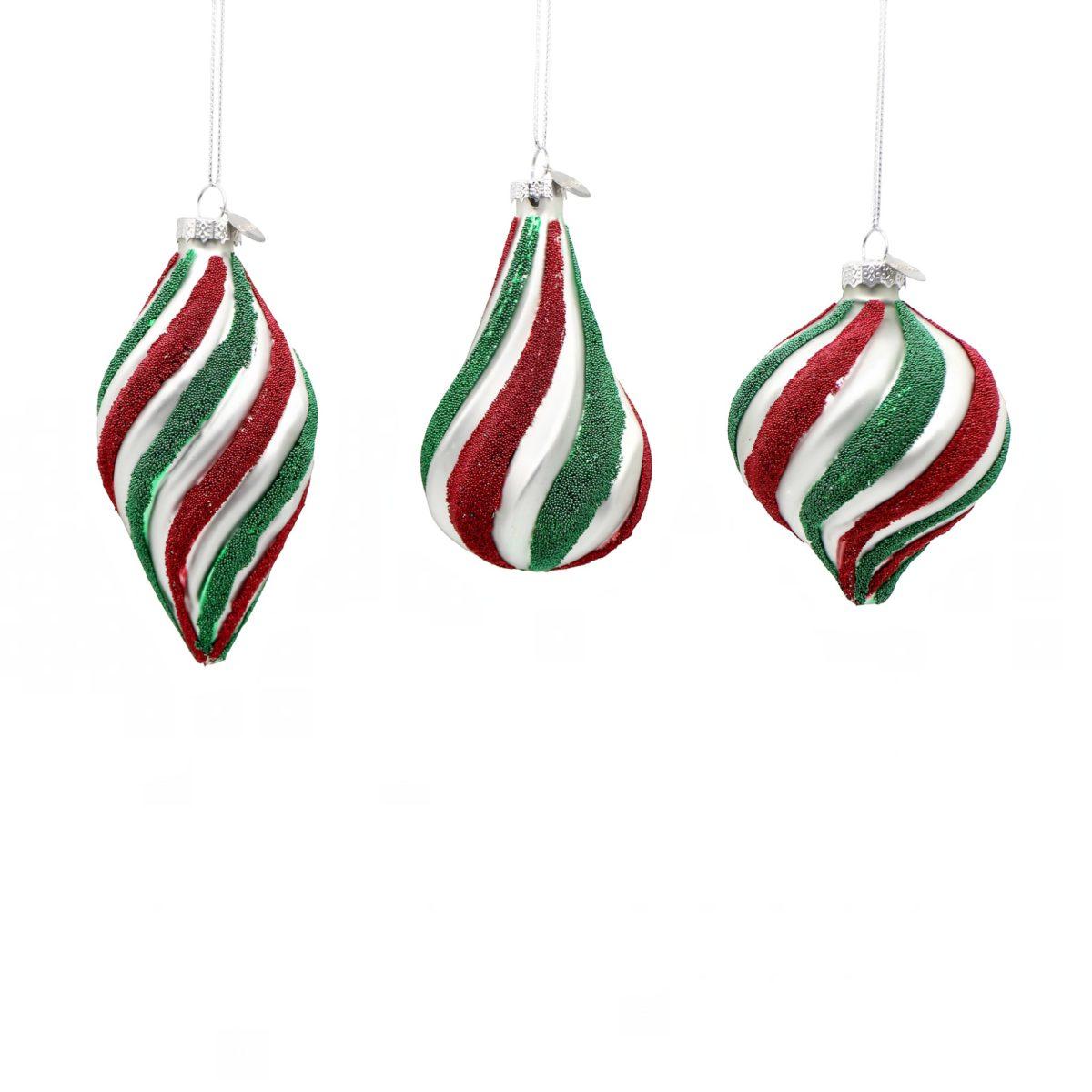 Pallina di Natale in vetro cipolla tricolore glitter 8 cm