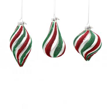 Pallina di Natale in vetro goccia tricolore glitter 10 cm