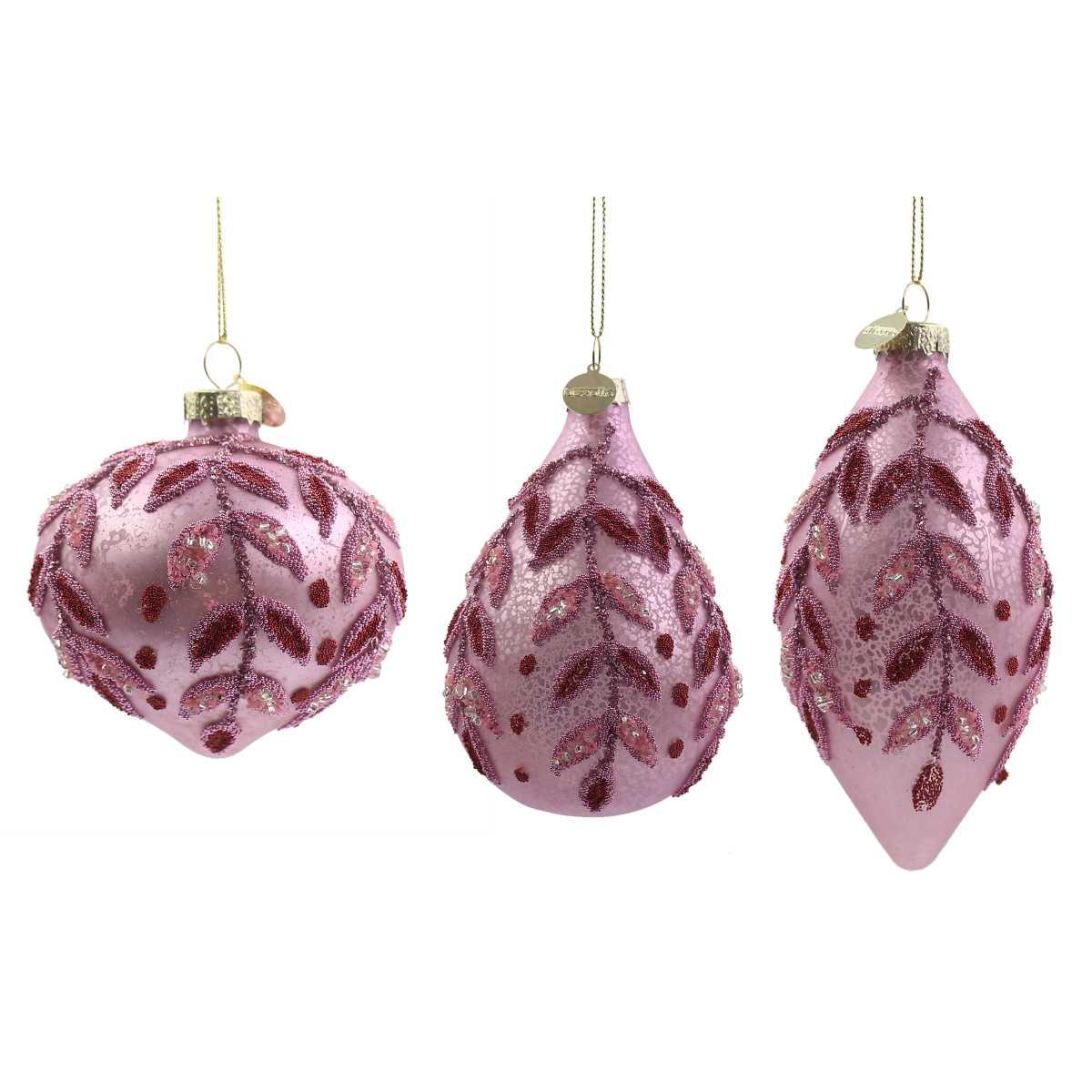 Pallina di Natale in vetro cipolla rosa decori glitter 8 cm