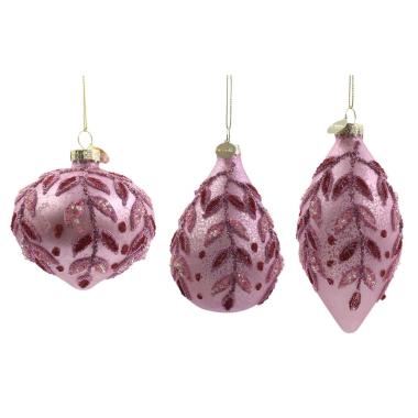 Pallina di Natale in vetro cipolla rosa decori glitter 8 cm