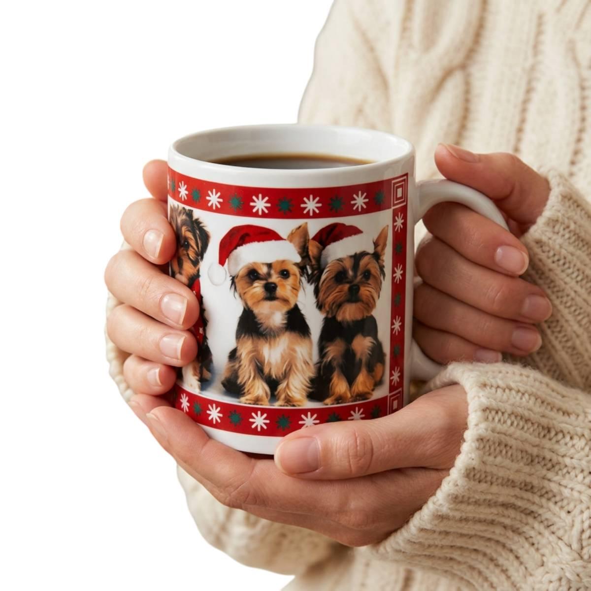 Tazza natalizia cani con cappello babbo natale ceramica