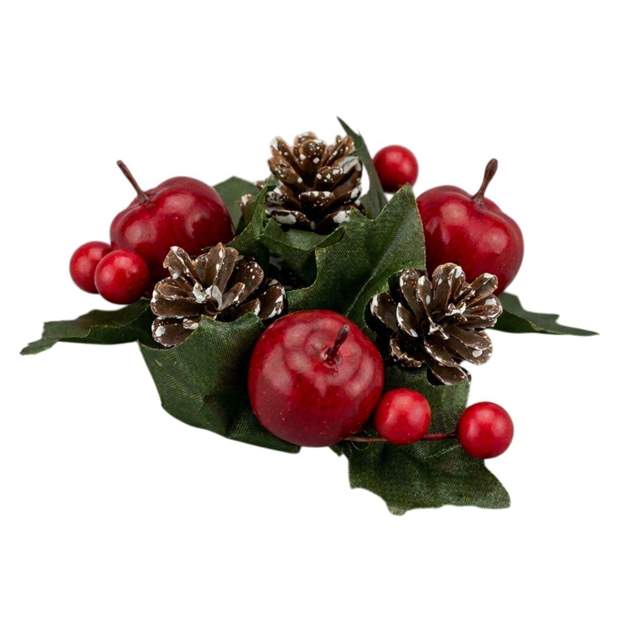 Girocandela natalizio bacche rosse pigne mele 10 cm