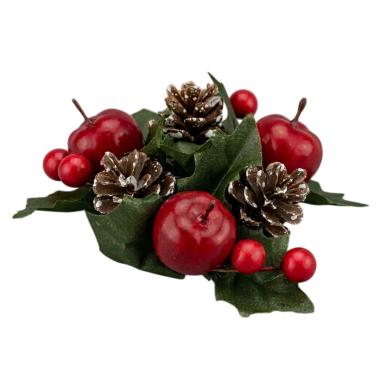 Girocandela natalizio bacche rosse pigne mele 10 cm