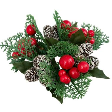 Girocandela natalizio bacche rosse pigne 13 cm