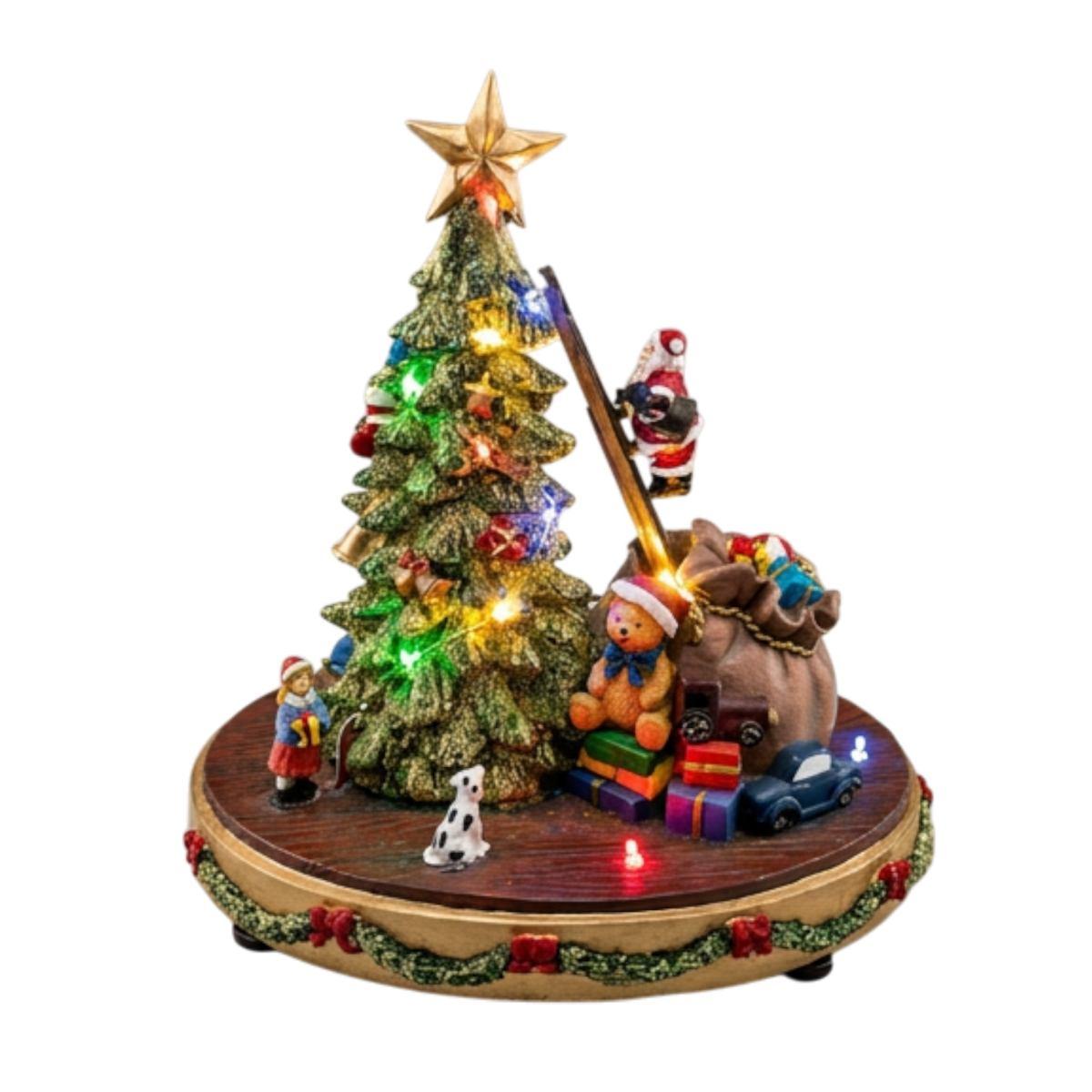 Giostra natalizia albero natale con doni luci musica 18 x 25 cm