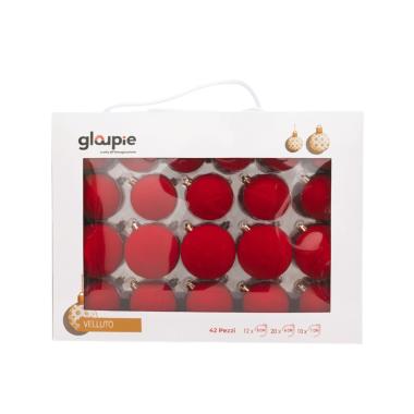 Pallina di Natale velluto rossa misure assortite Set 42 pz