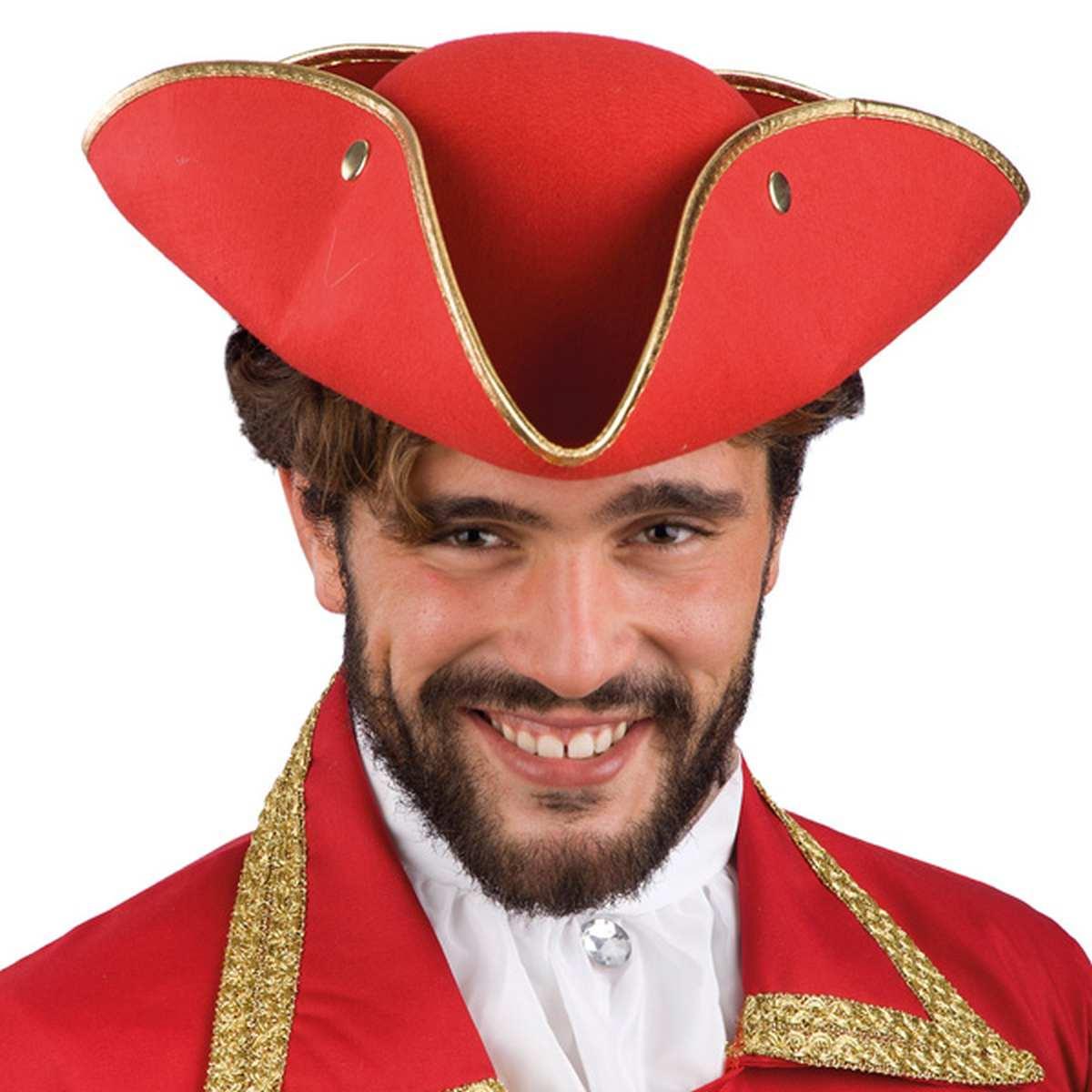 Cappello Pirata Tricorno Feltro Rosso |Carnival Toys