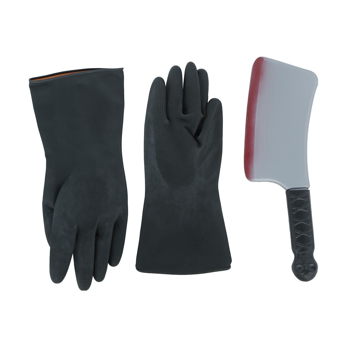 Grembiule nero guanti coltello Set 3 pz