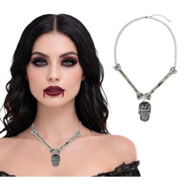 Collana teschio ossa metallo