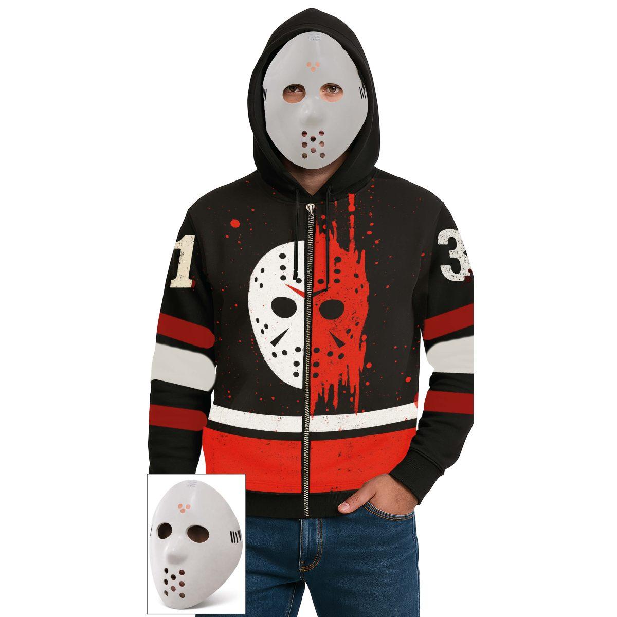 Costume felpa assassino Jason cappuccio e maschera