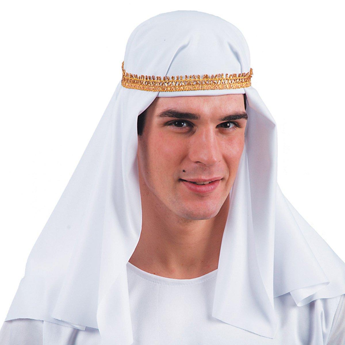 Cappello Turbante Arabo Tessuto Bianco Con Fascia Oro |Carnival Toys