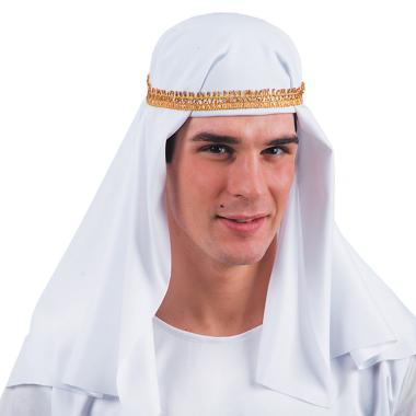 Cappello Turbante Arabo Tessuto Bianco Con Fascia Oro |Carnival Toys