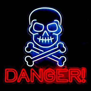 Insegna neon Teschio con scritta Danger