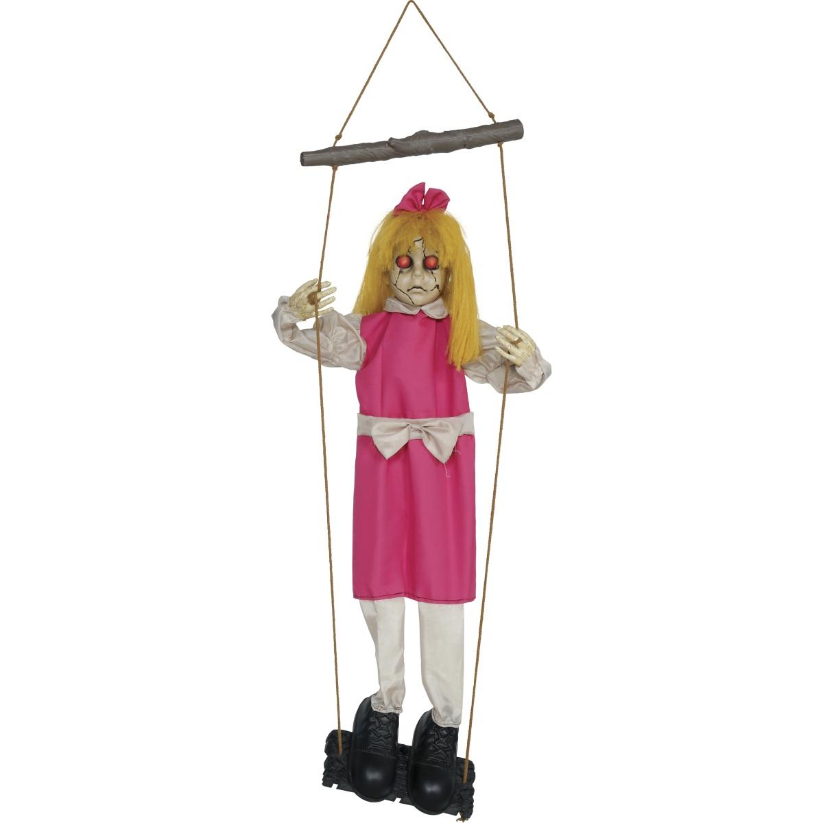 Bambola zombie su altalena luci suono movimento 105 cm