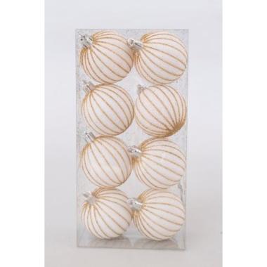 Pallina Ø 5 cm natalizia velluto bianco righe oro Set 8 pz