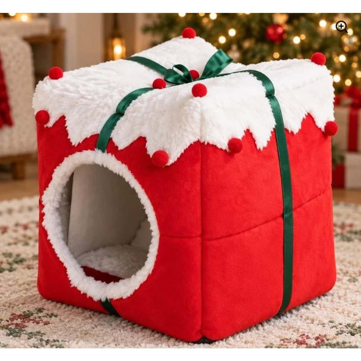 Cuccia natalizia cani e gatti pacco regalo 33 x 33 cm