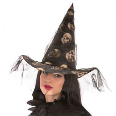 Cappello Strega Nero Con Teschi |Orlob