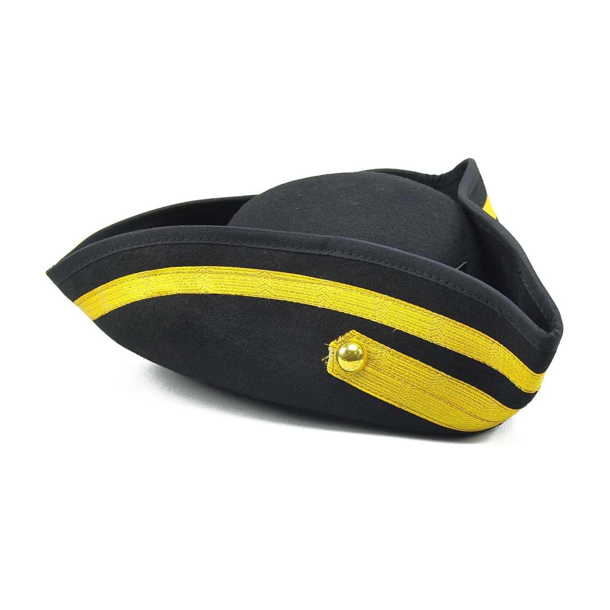 Cappello Tricorno Lusso Nero Con Rifiniture Oro |Orlob