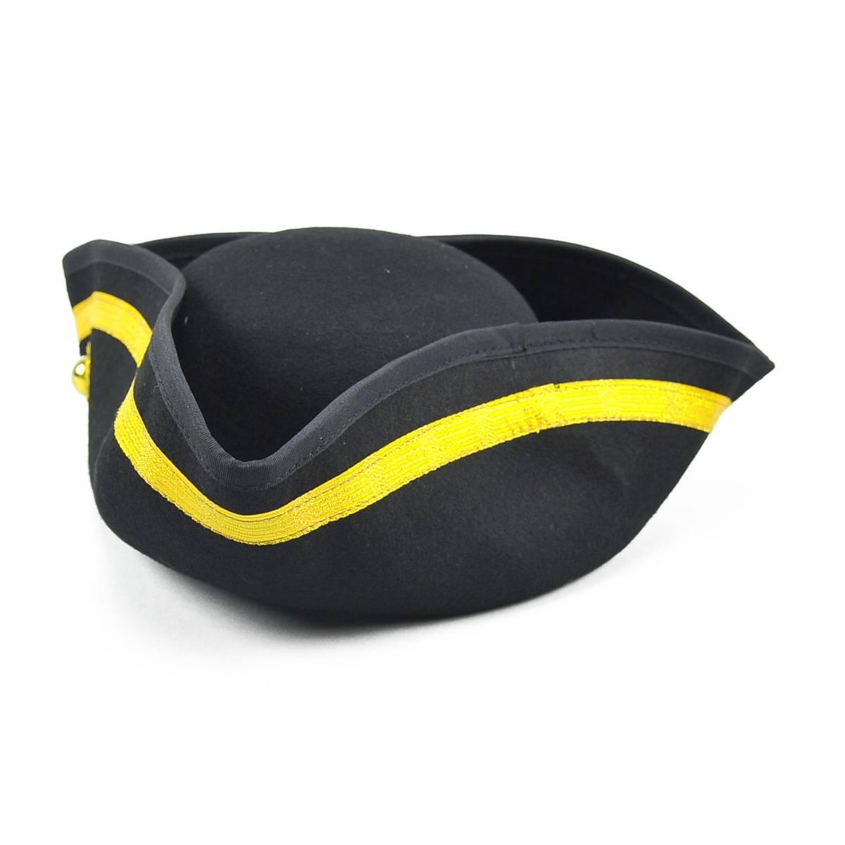 Cappello Tricorno Lusso Nero Con Rifiniture Oro |Orlob