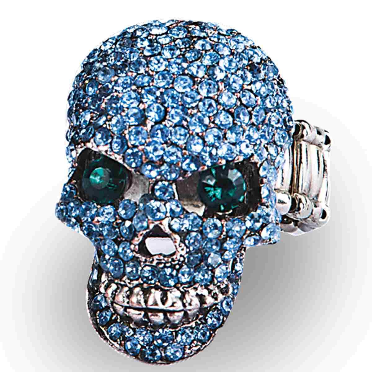 Anello Teschio Con Pietre Azzurre Mm.35x25 |Carnival Toys